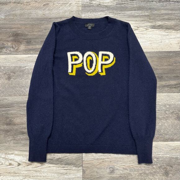J. Crew 100% Cashmere Sweater "Pop" Trading Company Blue Women XS Crewneck - Picture 1 of 7